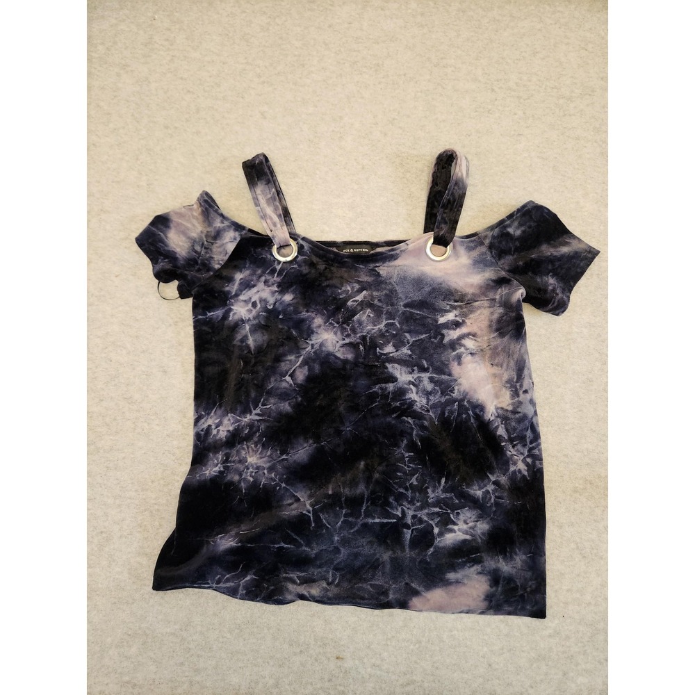 Rock & Republic‎ Shirt Womens Medium Black Purple Velvet Cold Shoulder Tie Dye